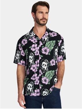 Ghost Face Hawaiian Floral Print Resort Shirt Men’s Size 2XL NWT